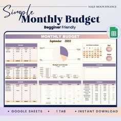 a printable budget sheet with the text, simple month - by - month budget