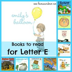 books to read for letter e with pictures of children's animals and letters on them