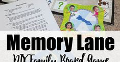 the memory lane with family's story board game is shown in front of an open book