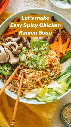 a bowl filled with noodles, meat and vegetables