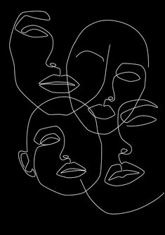 three faces are shown in black and white on a dark background, with lines running across the face