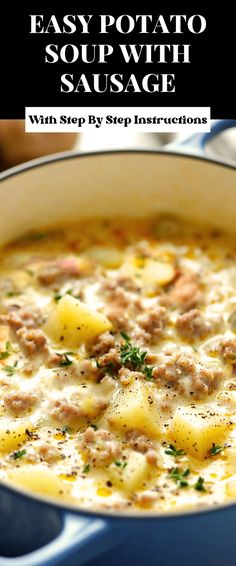 Image for Easy Potato Soup with Sausage Crockpot Dinner Soup, Heavy Soup Recipes, Old Fashion Soups, Wedding Day Soup, Easy Sausage Soup Recipes, Soups Using Leftover Ham, Sandwich With Soup, Soups For Two People, Family Friendly Soup