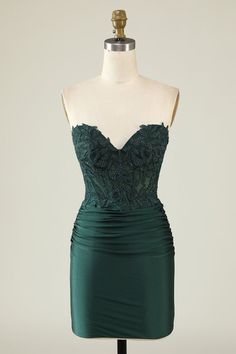 Zapakasa Women Dark Green Corset Short Party Dress with Beading Spaghetti Straps Backless Cocktail Dress Dark Green Cocktail Dress, Quince Stuff, Hoco Inspo, Hoco Ideas, Bodycon Dress Homecoming, Lovely Partner, Green Homecoming Dresses, Green Cocktail Dress, Green Cocktail