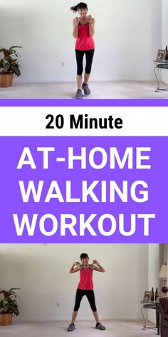 a woman doing an exercise with the words 20 minute at - home walking workout on it