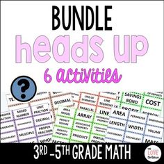 a pile of books with the text bundle heads up and activities for 3rd grade math