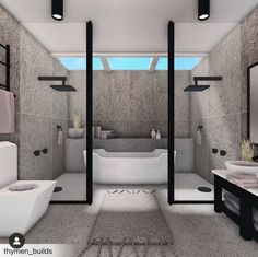 a bathroom with two sinks, a toilet and a bathtub