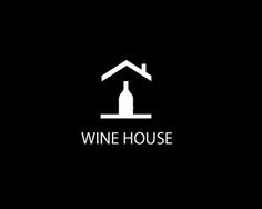 a black and white logo with the words wine house written on it, in front of a dark background