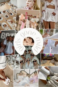 a collage of photos with people dressed in white