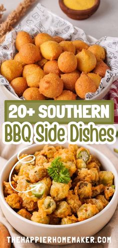 the best southern bbq side dishes are in bowls and on plates, with text overlay that reads 20 southern bbq side dishes