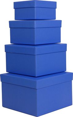 four blue boxes stacked on top of each other