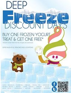 an advertisement for the frozen yogurt treat and get one free ice cubes