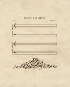 an old sheet music paper with the words sound of silence written in black on it