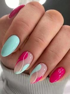 Fun Nail Designs Summer, Nail Art Ete, Gell Nails, Spring Lipstick, Color Block Nails, Pink Gellac, Pink Gel, Simple Gel Nails