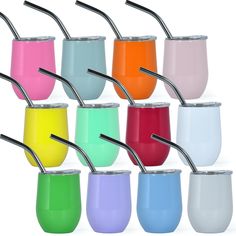 six different colored tumblers with straws in them