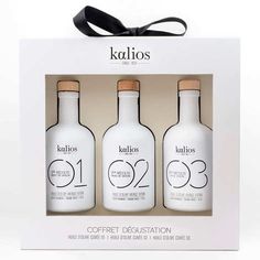 three bottles of kallos coffret degustation in a white box