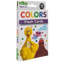 the sesame street color flash cards are packaged in a box with an image of two sesame characters