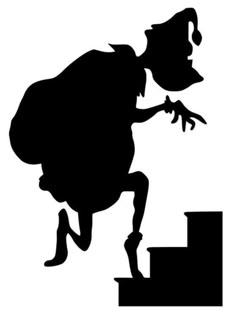 a black and white silhouette of a person climbing stairs