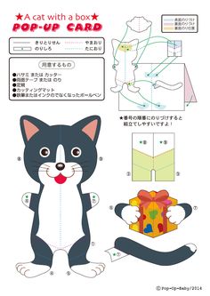 a paper cut out of a cat with a box on it's back and the instructions