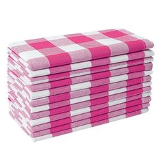 a stack of pink and white checkered napkins on top of eachother