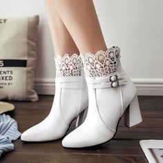 Ankle Boot Wedding Shoes, Boots For Wedding, White Wedding Boots, Bride Boots, White Ankle Boots, Wedding Boots, Wedding Shoes Bride, Chunky Heel Ankle Boots, Fall Wedding Invitations