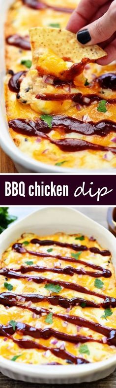 the process of making bbq chicken dip is shown