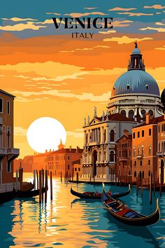 an image of venice italy with gondolas on the water and buildings in the background