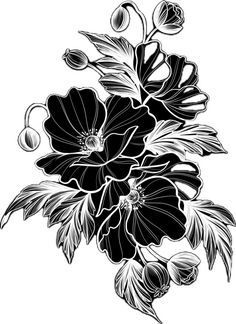 black and white flowers on a white background