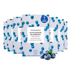 PRICES MAY VARY. Sheet Mask: Improve uneven skin tone and reduce blemishes with the Vitamasques Niacinamide Blueberry Face Sheet Mask. Made with premium ingredients. Includes 7 individually packaged sheet masks. Protect & Repair: This 7-pack of botanically infused blueberry face masks is designed to boost your skincare routine, adding much-needed botanicals and extracts to your skincare. Skin-Loving Ingredients: Formulated with AHA, BHA, MMA, PHA, and niacinamide to give you juicy results. Clean Korean Face Mask, Korean Face, Face Sheet Mask, Sheet Masks, Aha Bha, Premium Ingredients, Sheet Mask, Uneven Skin, Uneven Skin Tone