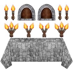 an image of a table set up with fire coming out of the fireplaces on it