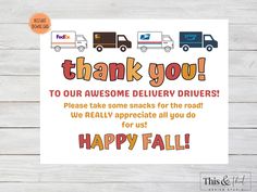 this is an image of a thank card for delivery drivers