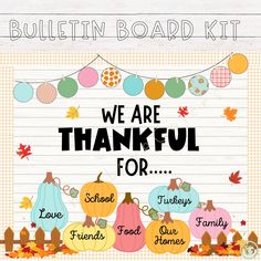 we are grateful for bulletin board kit with pumpkins and fall leaves on the border