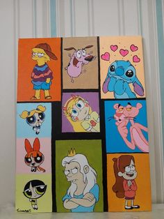 an image of cartoon characters painted on canvases