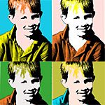 four different colored images of young men