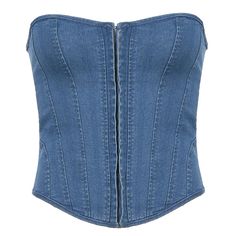 Why You'll Love It Made from a soft cotton-polyester blend, this corset top features a classic denim fabric with a slight stretch for a comfortable fit. Its bandage decoration enhances your silhouette, making it perfect for a casual outing or a night out with friends. Pair it with high-waisted jeans or a skirt. Features Elasticity: Slight Stretch Material: Cotton, Polyester Fabric Type: Denim Pattern Type: Solid Decoration: Bandage Tops Type: Camis Denim Top Pattern, Corset Top Casual, Street Style Denim, Bandage Top, Denim Corset Top, Denim Pattern, Denim Corset, Tube Tops, Denim Material