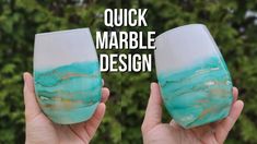 two handmade marbled glasses with the words quick marble design