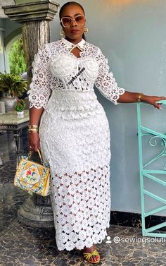 White African Lace Dresses For Women, White Ankara Dress African Style, Dry Lace Styles Nigerian Outfit, White Damask Dress Styles Nigeria, Africhic Collection, White Lace Ankara Dress Styles, Lace Gown Styles For Pregnant Women, Hips Workout