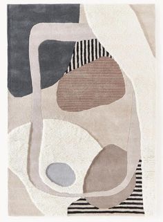 an abstract rug with various shapes and colors on it's sides, including one circle