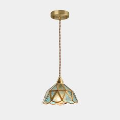 Tiffany-Style Glass Pendant Lamp With Icy Clear Shade For Bedroom Blue / Dome Stained Glass Pendant Light, Glass Pendant Lamp, Glass Ceiling, Blue Bedroom, Tiffany Style, Glass Pendant Light, Color Shapes, Diffused Light, Hanging Lamp