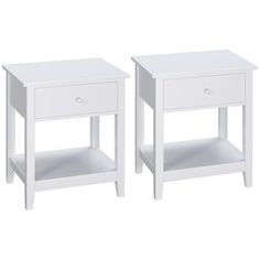 two white nightstands side by side against a white background