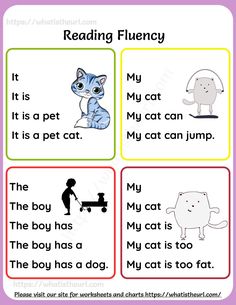 reading flueny worksheet with pictures and words to help students learn how to read