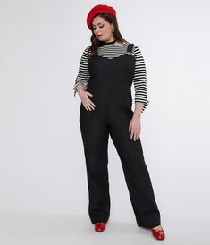 Unique Vintage Plus Size 1950s Black Wide Leg Overalls - Unique Vintage - Womens, BOTTOMS, ROMPERS AND JUMPSUITS Gothic Overalls, Plus Size Punk Fashion, Plus Size Retro Fashion, Beatnik Style, Wide Leg Overalls, Vintage Plus Size, Black Overalls, Plus Size Black, Maxi Dress Evening