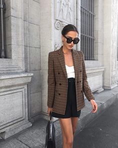 Blazer Street Style, Blue Winter, Checked Blazer, Plaid Blazer, Winter Coats, Inspiration Mode