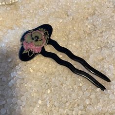 Vintage hair pick, chignon fork ,   r, black color    4 inch long , pansy , viola flower, purple flower Flower transfer Hair Pin/Stick/Fork Hair Pin Stick, Viola Flower, Hair Pick, Vintage Hair Clips, Flower Purple, Hair Fork, Vintage Hair, Flower Accessories, Hair Black