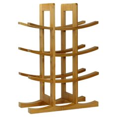 a wooden rack with three sections on each side and one section in the other direction