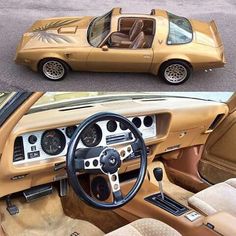 the inside and outside view of a car, with its dashboards showing in two different views