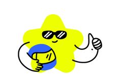 a yellow star with sunglasses holding a blue object