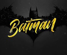 the batman logo with gold lettering