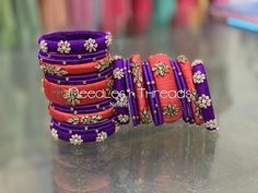 Thread Bangles Designs, Maggam Work Bangles, Fancy Bangles, Aari Blouses, Fabric Bangles, Thread Projects, Gold Earrings For Kids, Silk Thread Bangles Design, Silk Thread Earrings