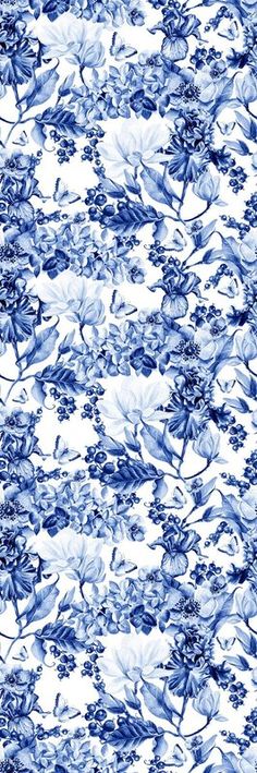 blue and white flowers on a white background with the words, i love this pattern