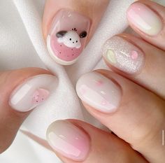 Bear Korean, Bears Nails, Korean Nails, Nails Today, Simple Gel Nails, Blush Nails, Really Cute Nails